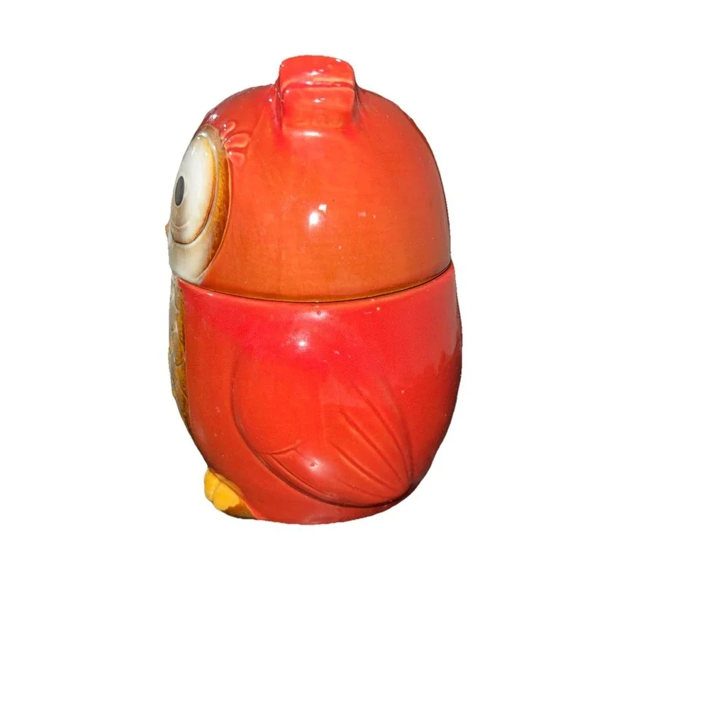 5 Gibson Ceramic Owl Cookie Jar Red Brown Yellow Animal Kitchen Canister 8in